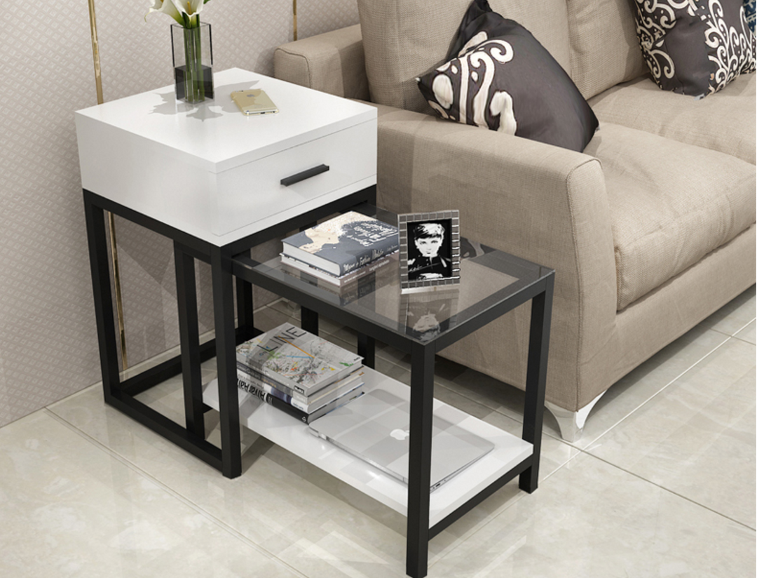 KENSINGTON Contemporary Glass Side Drawer Table