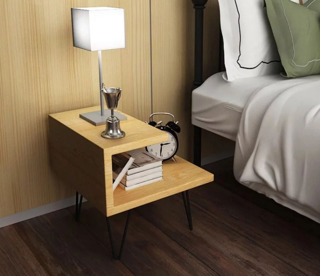 CORA Modern Industrial Solid Wood Bedside Table