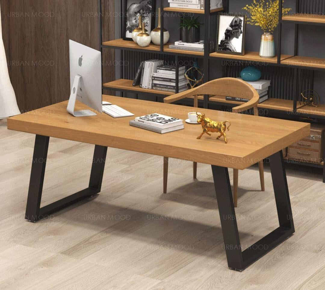 DAMIAN Modern Rustic Solid Pine Wood Office Writing Table