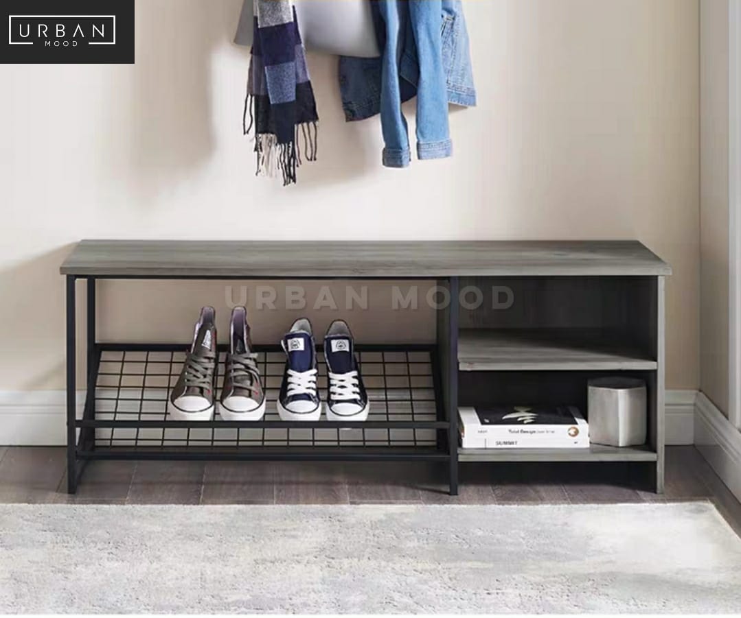 DARIUS Rustic Entryway Shoe Cabinet Bench