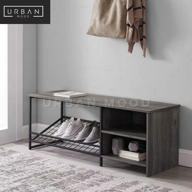 DARIUS Rustic Entryway Shoe Cabinet Bench