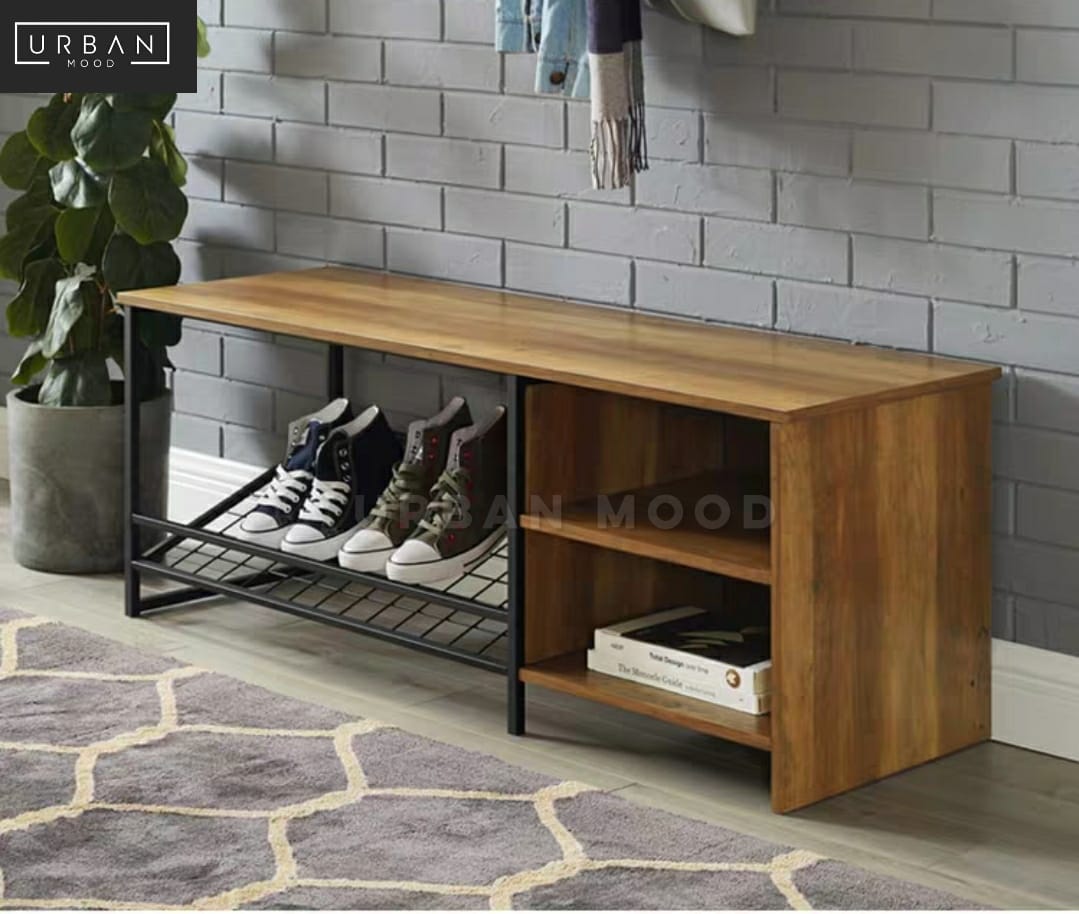 DARIUS Rustic Entryway Shoe Cabinet Bench