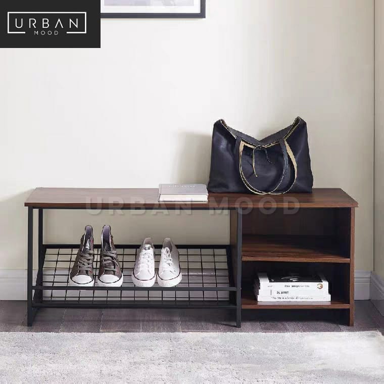 DARIUS Rustic Entryway Shoe Cabinet Bench