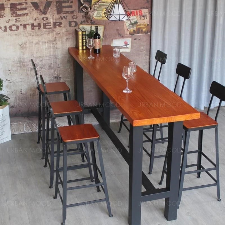 DELPHINE Modern Industrial Rustic Tall Bar Table & Stool