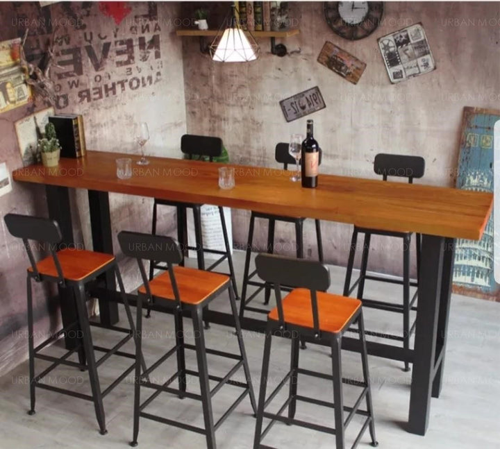 DELPHINE Modern Industrial Rustic Tall Bar Table & Stool