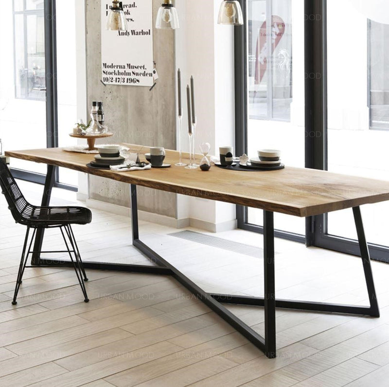 DEWOOD Contemporary Pine Wood Conference Dining Table