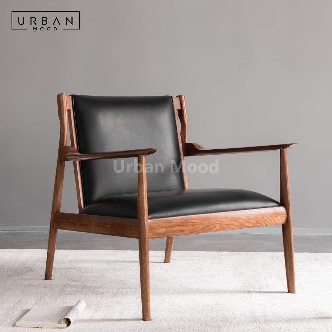 Premium | MAISEN Solid Wood Leather Lounge Chair