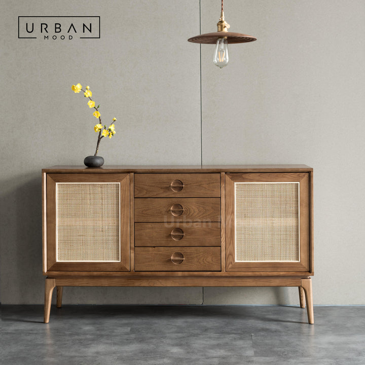 Premium | MANUEL Solid Wood Rattan Sideboard