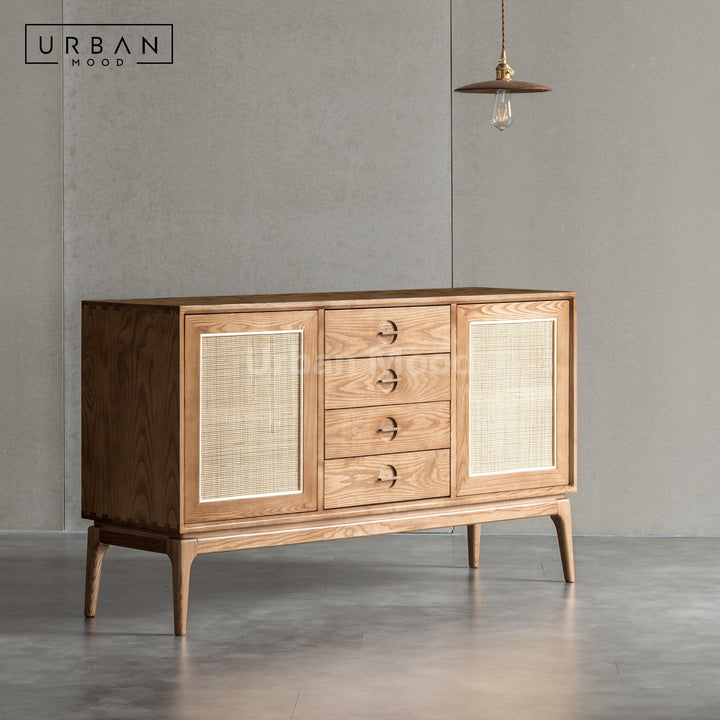 Premium | MANUEL Solid Wood Rattan Sideboard