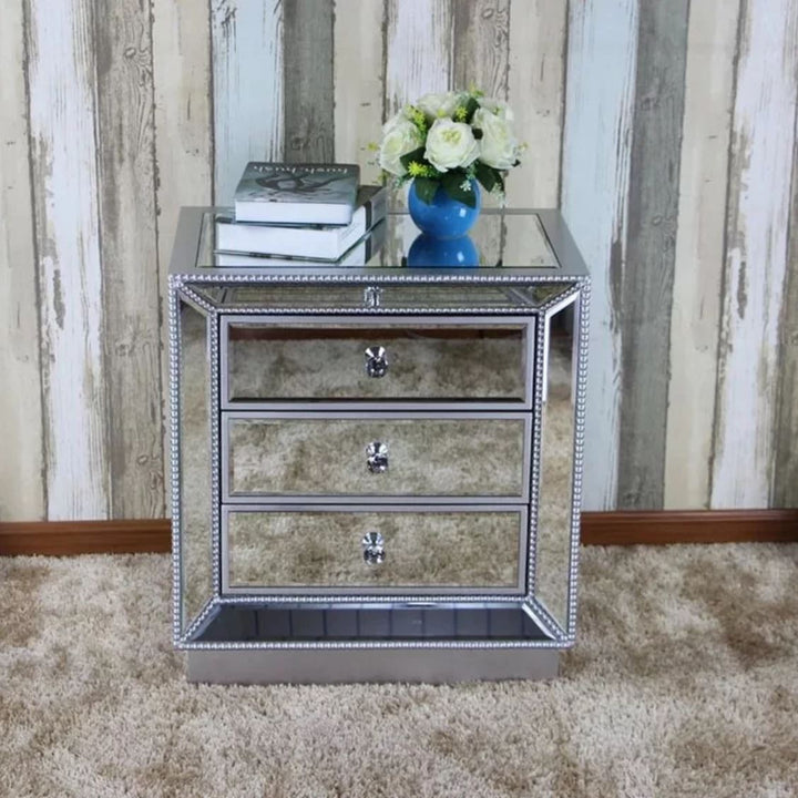 DELUCA Victorian Mirrored Bedside Table