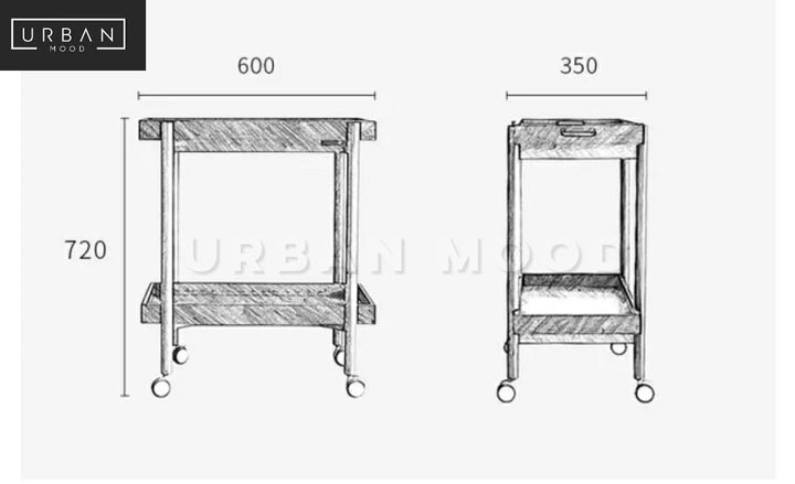 DIME Rustic Cherrywood Bar Cart