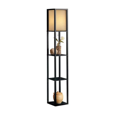 FAYE Oriental Wooden Standing Lamp with Display Shelves