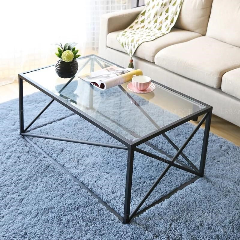 FELIPE Modern Industrial Tempered Glass Wire Coffee Table