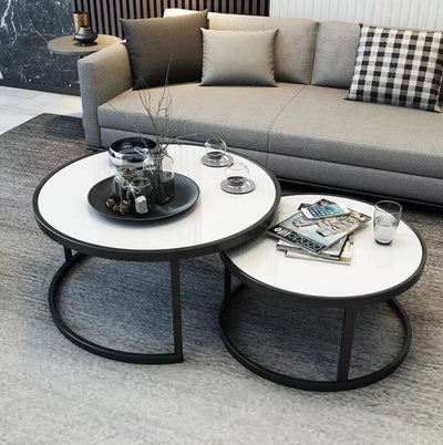GAYLE Tempered Glass Round Nesting Coffee Table