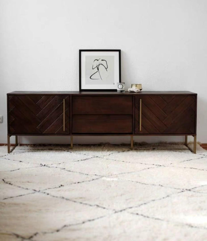 HERMIONE Herringbone Acacia Wood TV Console