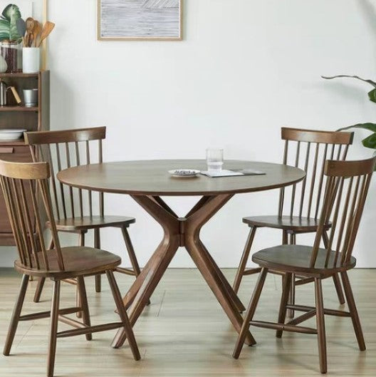 HACKEN Solid Wood Wishbone Round Dining Table