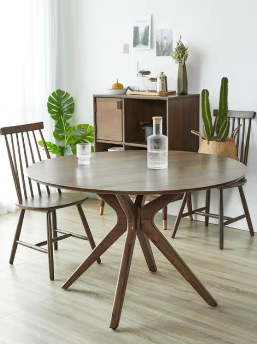 HACKEN Solid Wood Wishbone Round Dining Table