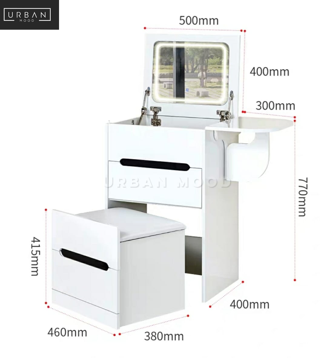 ESTELLE Flip Top LED Mirror Vanity Table Set