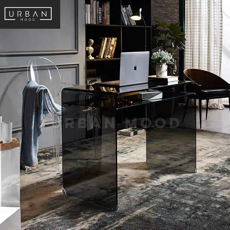 Glass Map Work Table LUCENT Minimalist Glass Work Table – Urban Mood