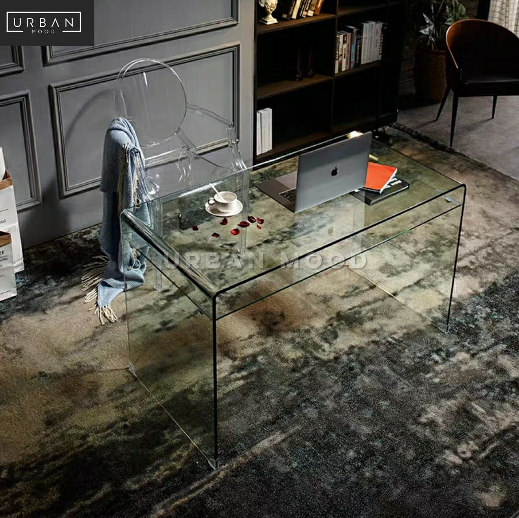 Glass Map Work Table LUCENT Minimalist Glass Work Table – Urban Mood