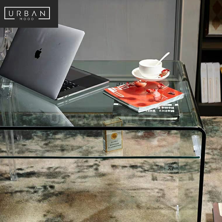Glass Map Work Table LUCENT Minimalist Glass Work Table – Urban Mood