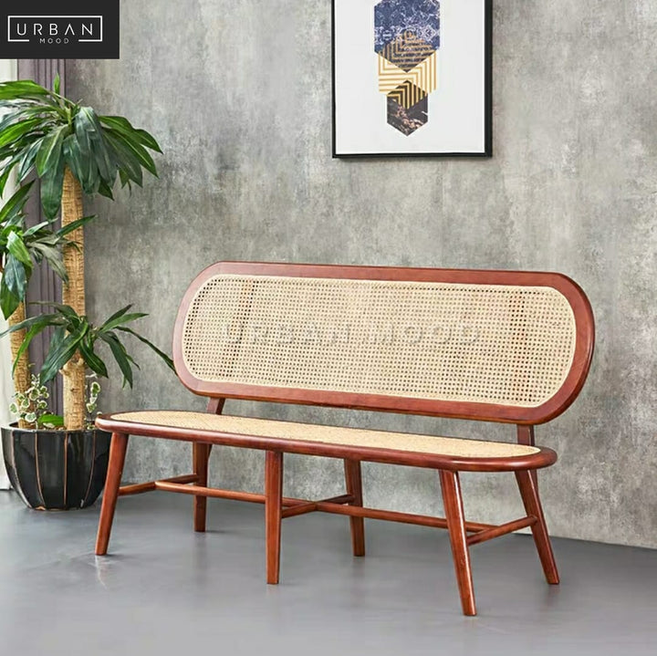 DREW Vintage Rattan Dining Bench