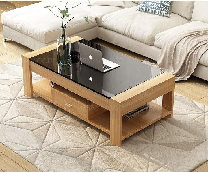 IVETTE Modern Tempered Glass Coffee Table