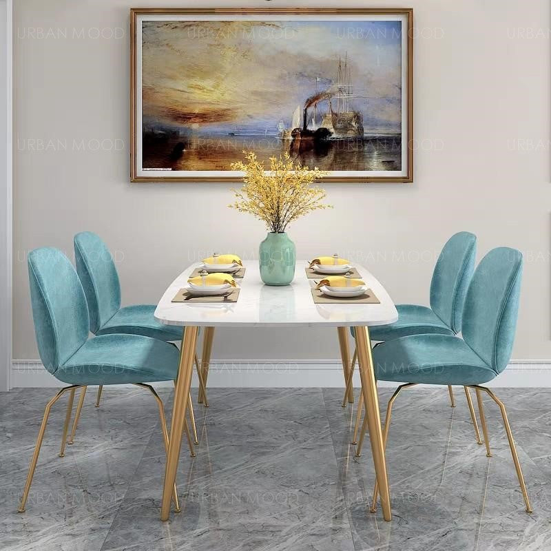JAYMEE Modern Minimalist Marble Gold Dining Table
