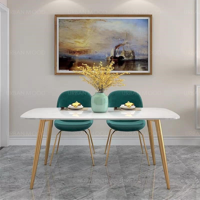 JAYMEE Modern Minimalist Marble Gold Dining Table