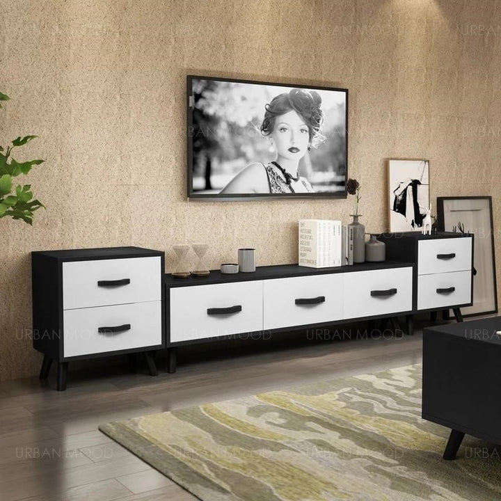 JORG Modern Vintage Wood TV Console & Coffee Table