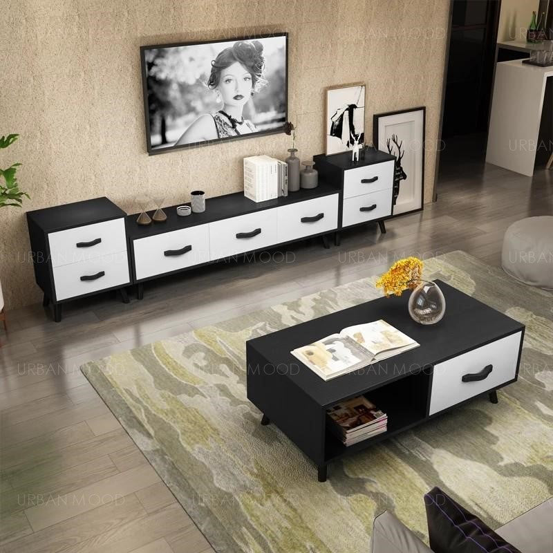 JORG Modern Vintage Wood TV Console & Coffee Table