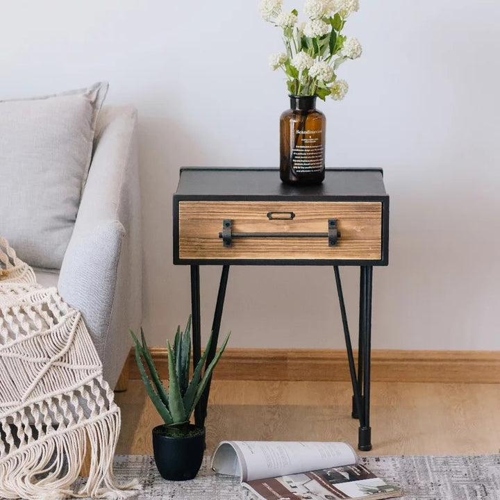 KARL Modern Industrial Wooden Side Table