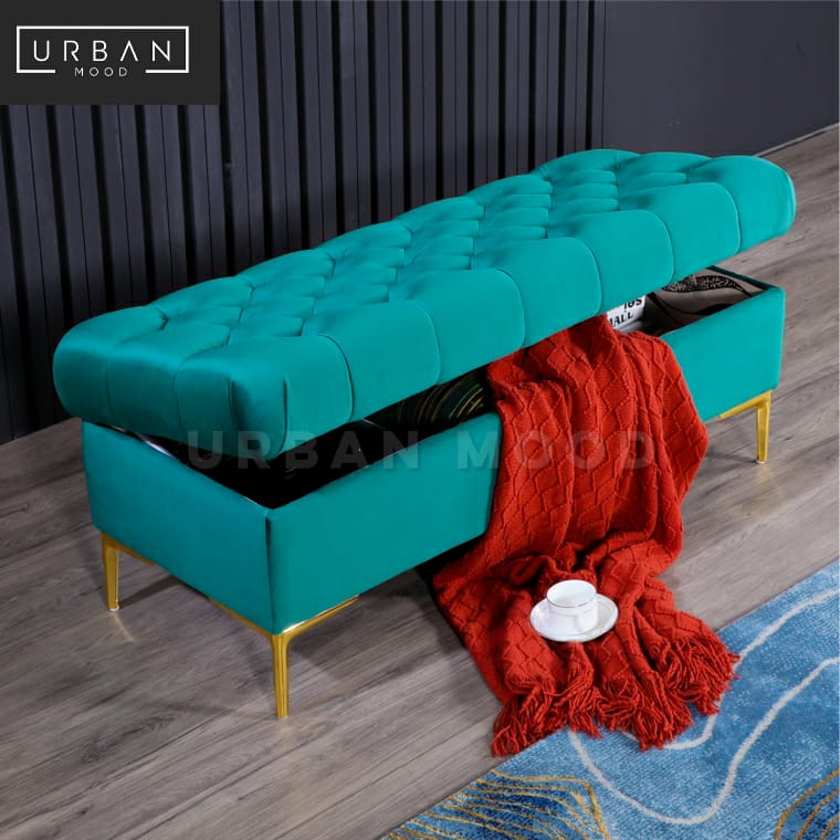 KERRI Victorian Tufted Velvet Storage Ottoman