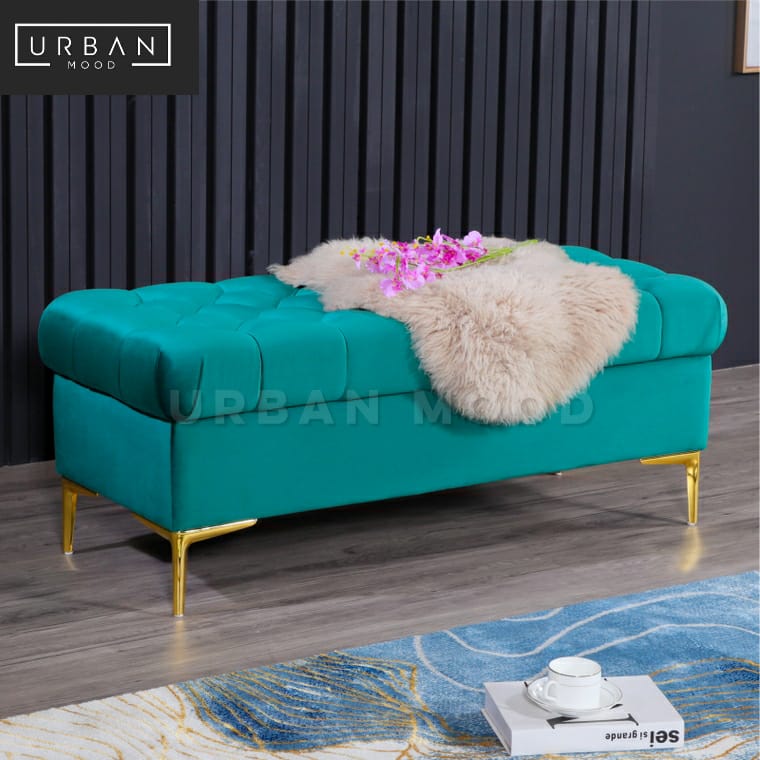 KERRI Victorian Tufted Velvet Storage Ottoman