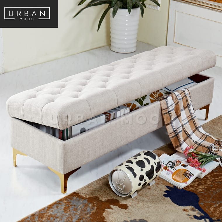 KERRI Victorian Tufted Velvet Storage Ottoman