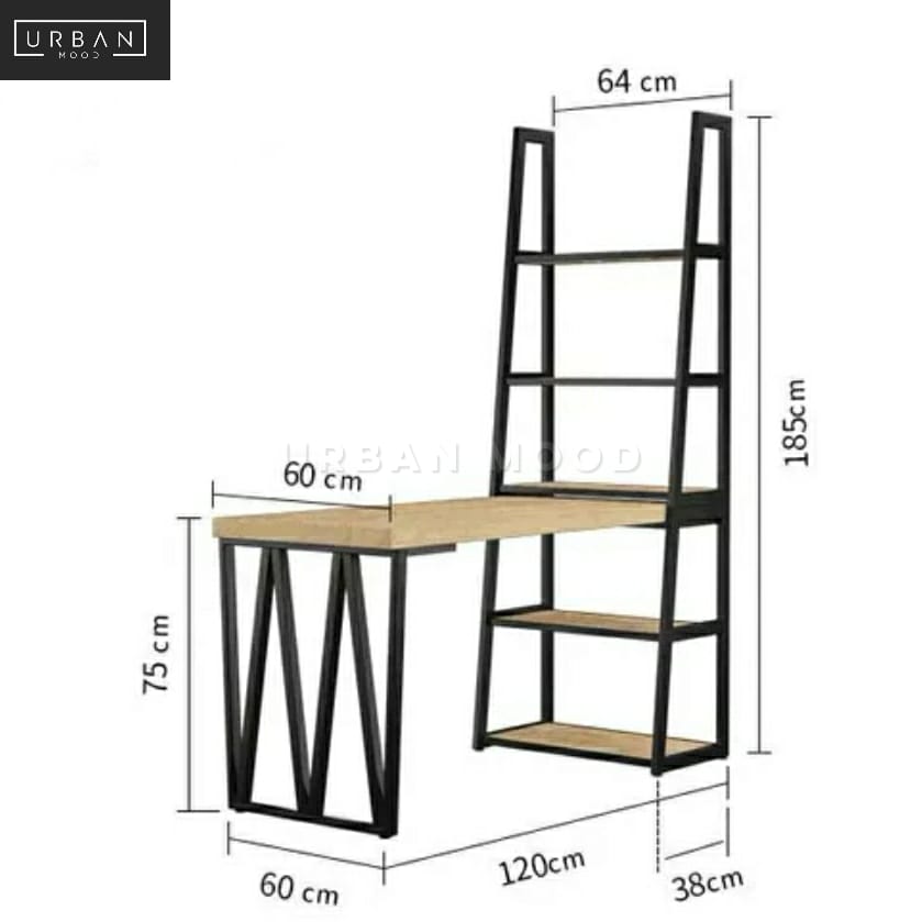 KOBANE Industrial Solid Wood Study Table with Ladder Shelf