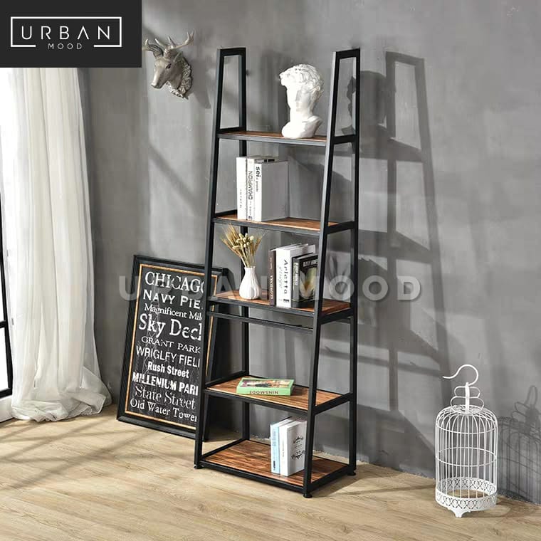 KOBANE Industrial Solid Wood Study Table with Ladder Shelf