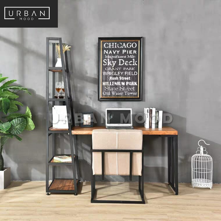 KOBANE Industrial Solid Wood Study Table with Ladder Shelf – Urban Mood