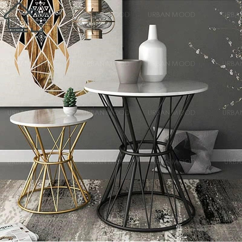 LESLIE Marble Wireframe Round Hourglass Side Table