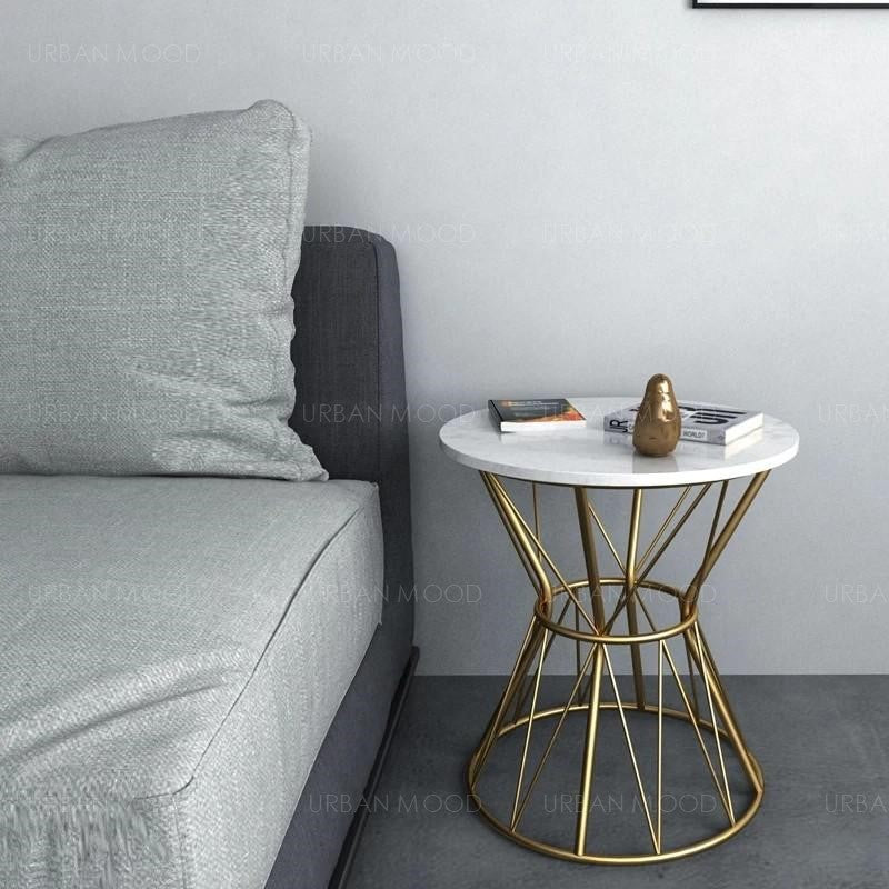 LESLIE Marble Wireframe Round Hourglass Side Table
