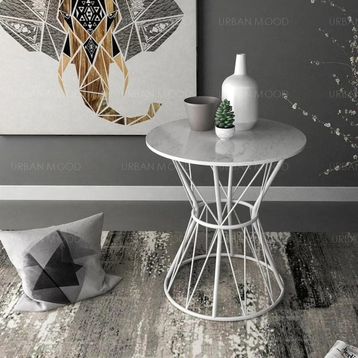 LESLIE Marble Wireframe Round Hourglass Side Table