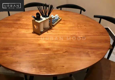 LOCO Rustic Round Pine Wood Dining Table