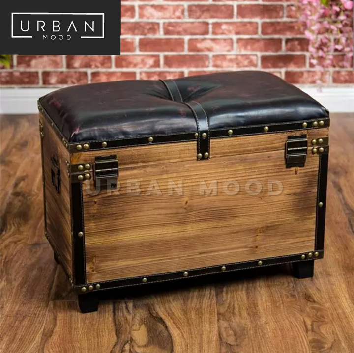 DENTON Vintage Solid Wood Storage Ottoman