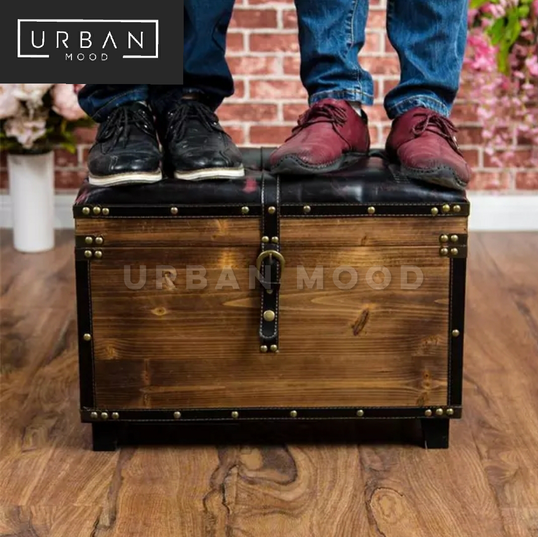DENTON Vintage Solid Wood Storage Ottoman