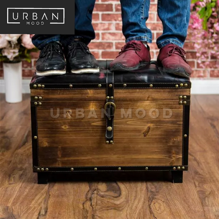 DENTON Vintage Solid Wood Storage Ottoman