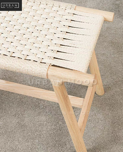 NIFTY Rustic Solid Wood Rattan Bench