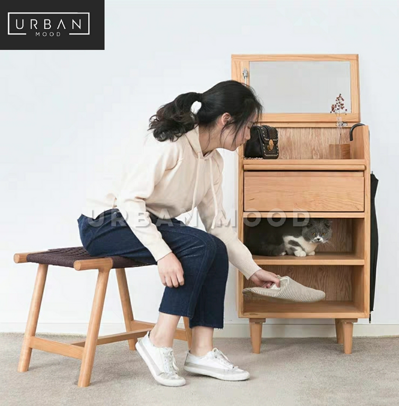 NIFTY Rustic Solid Wood Rattan Bench – Urban Mood