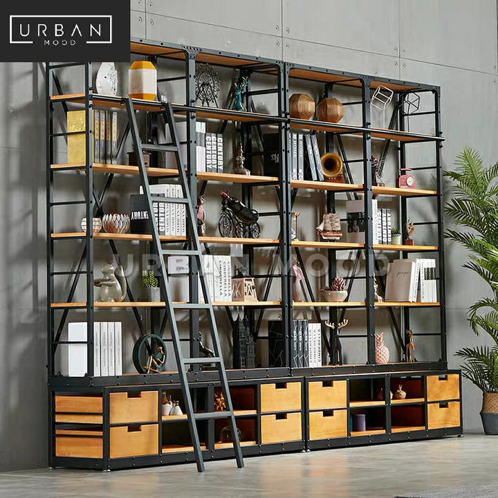 ARCHER Modern Industrial Solid Wood Library Shelf