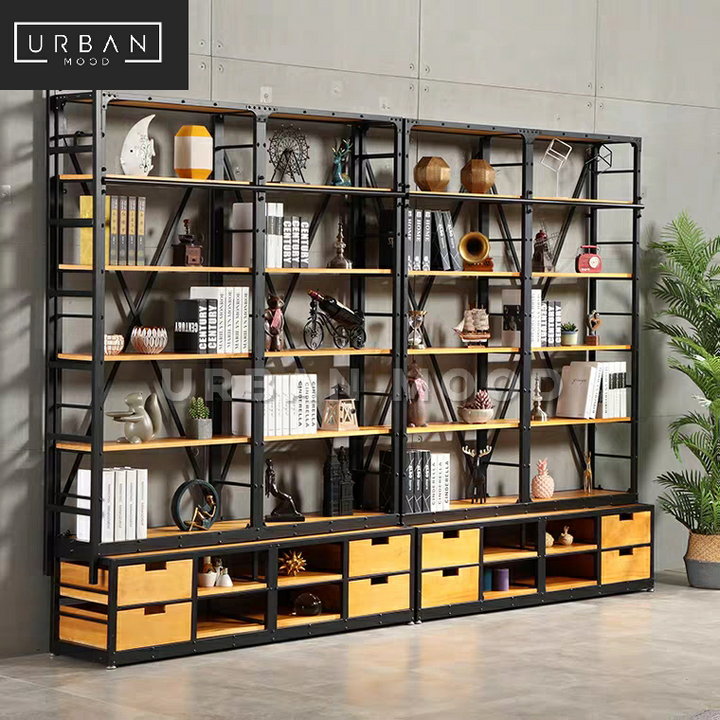 ARCHER Modern Industrial Solid Wood Library Shelf