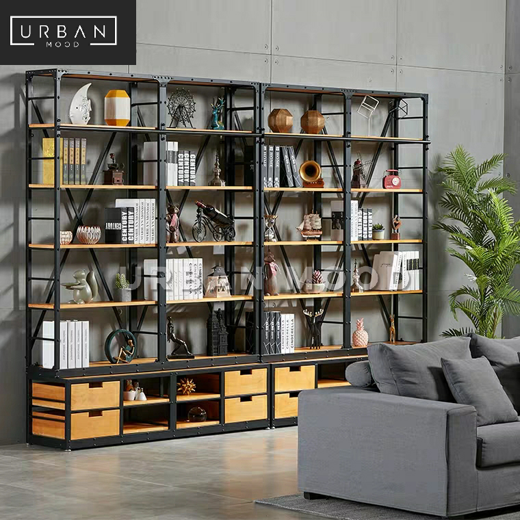 ARCHER Modern Industrial Solid Wood Library Shelf